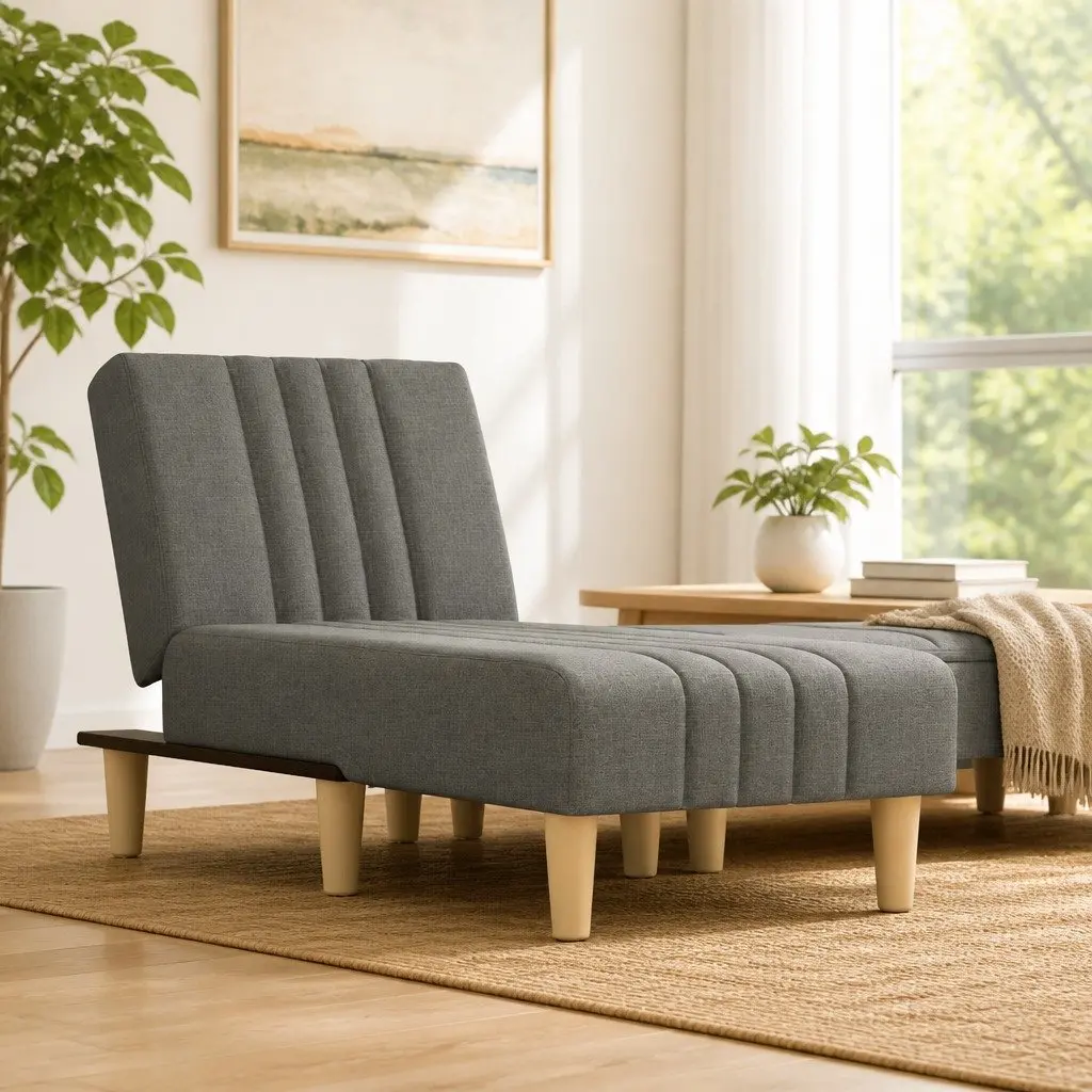 Reclining Lounge Chair Grey Fabric Convertible Sofa 3 Positions Chaise Longue