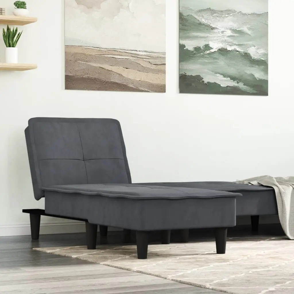 Chaise Longue Reclining Lounge Chair Grey Velvet Convertible 3 Position Sofa Bed
