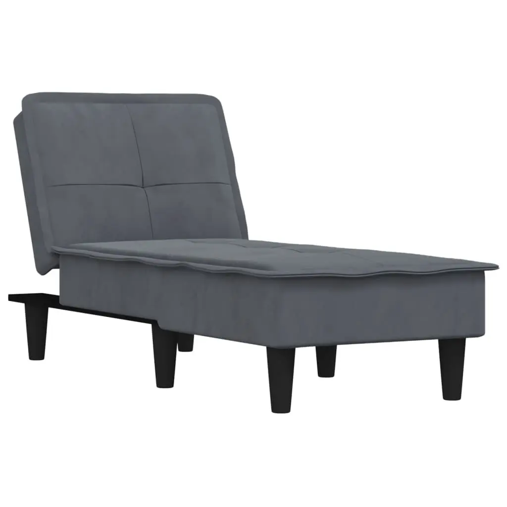 Chaise Longue Reclining Lounge Chair Grey Velvet Convertible 3 Position Sofa Bed