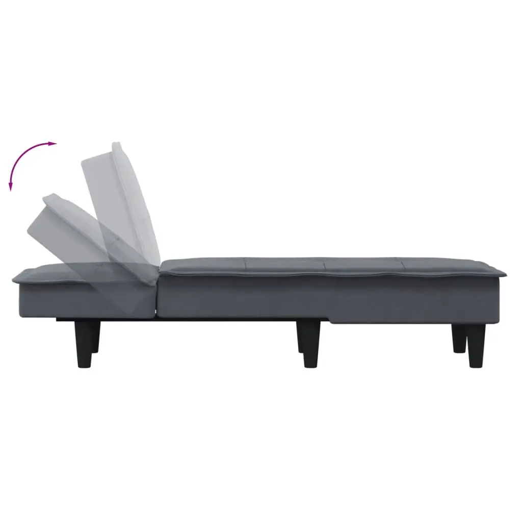 Chaise Longue Reclining Lounge Chair Grey Velvet Convertible 3 Position Sofa Bed