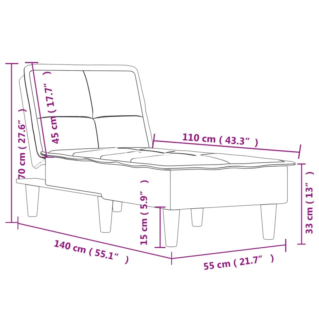 Chaise Longue Reclining Lounge Chair Grey Velvet Convertible 3 Position Sofa Bed