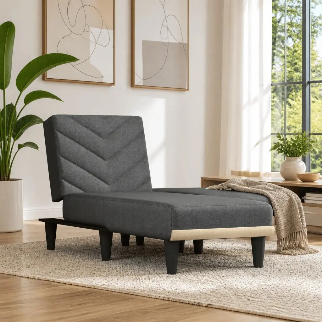 Reclining Lounge Chair Grey Fabric Convertible Chaise Longue for Sitting Lounging Sleeping