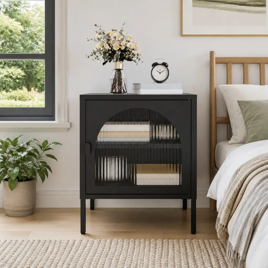 Black Nightstand with Storage and Style