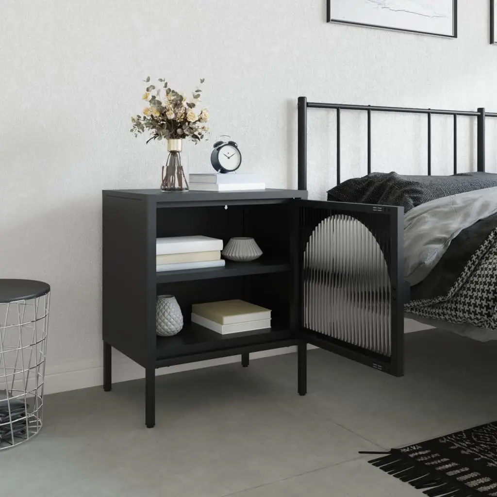 Black Nightstand with Storage and Style