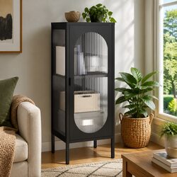A Warm Welcome: Black Glass Steel Sideboard Cabinet