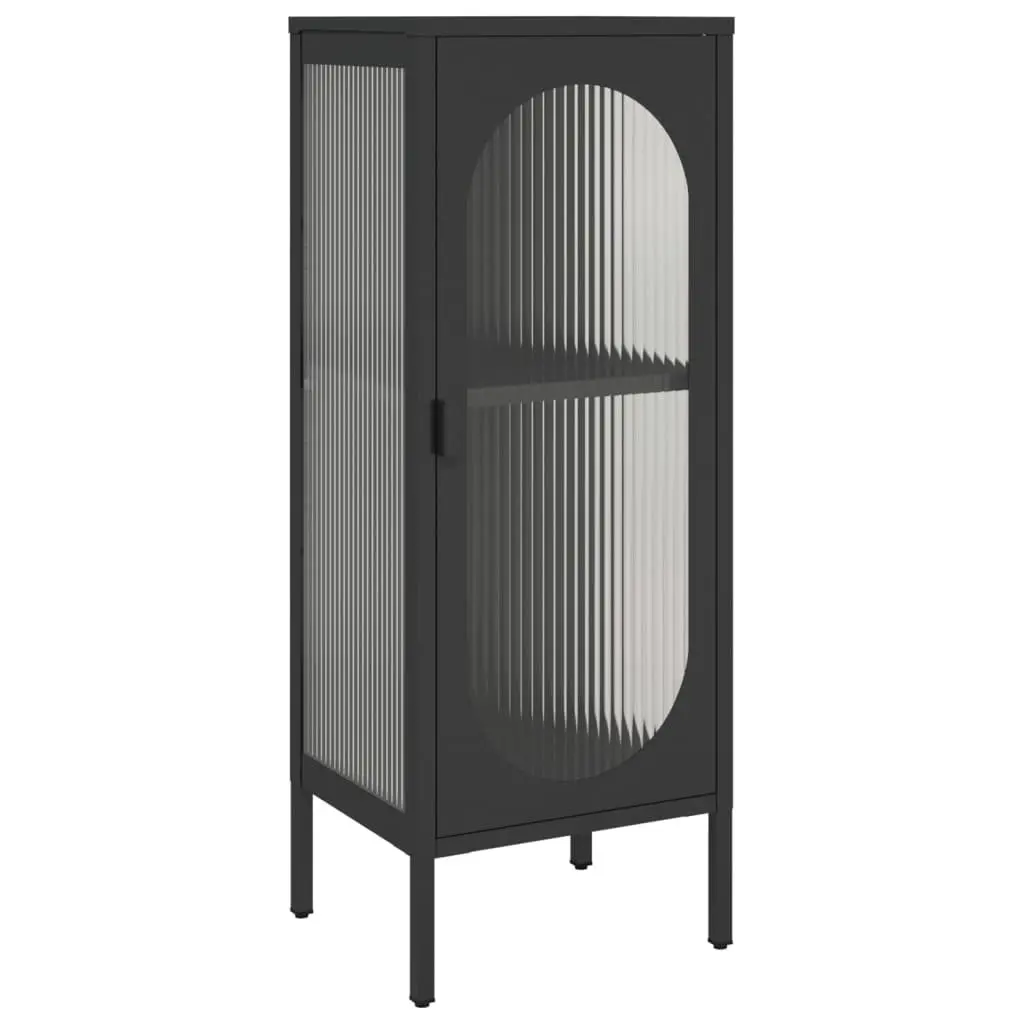 Sideboard Storage Cabinet Modern Black Fluted Glass Steel 40W x 35D x 105H cm