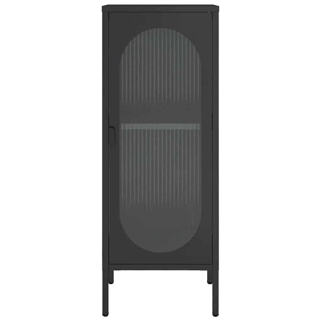 Sideboard Storage Cabinet Modern Black Fluted Glass Steel 40W x 35D x 105H cm