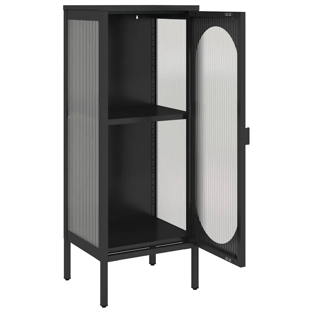 Sideboard Storage Cabinet Modern Black Fluted Glass Steel 40W x 35D x 105H cm