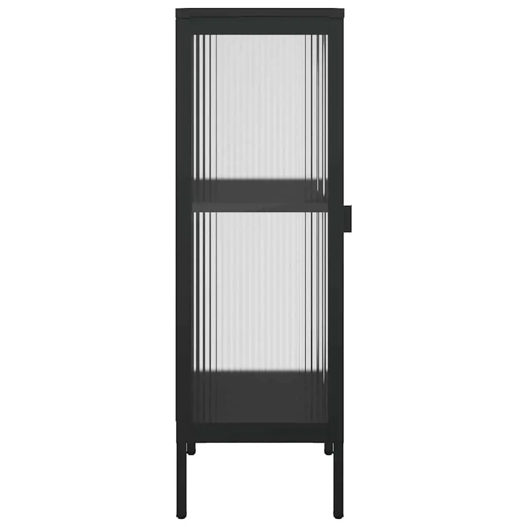 Sideboard Storage Cabinet Modern Black Fluted Glass Steel 40W x 35D x 105H cm