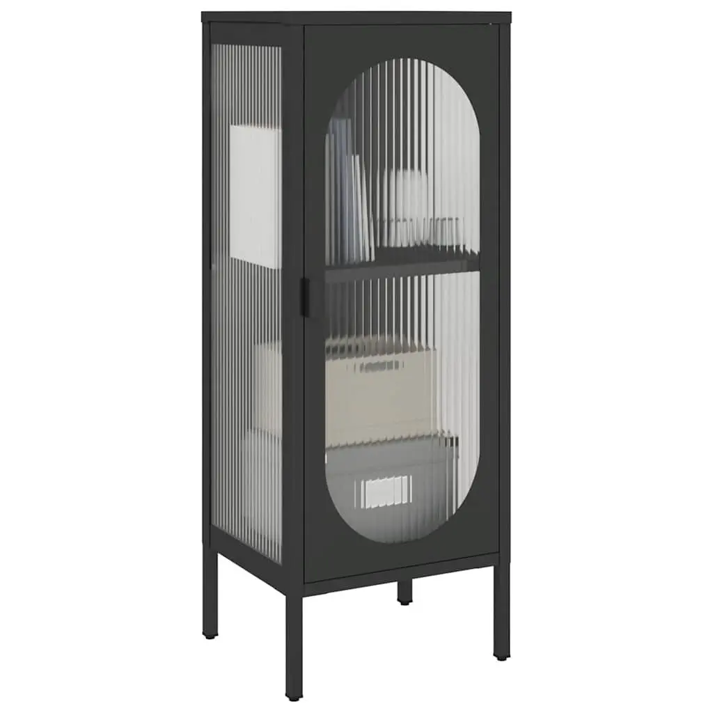Sideboard Storage Cabinet Modern Black Fluted Glass Steel 40W x 35D x 105H cm