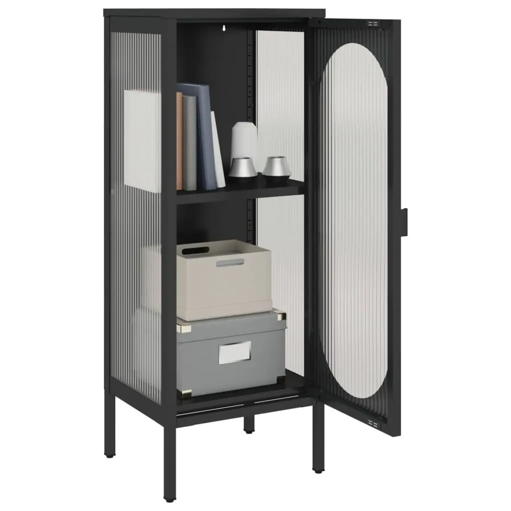 Sideboard Storage Cabinet Modern Black Fluted Glass Steel 40W x 35D x 105H cm