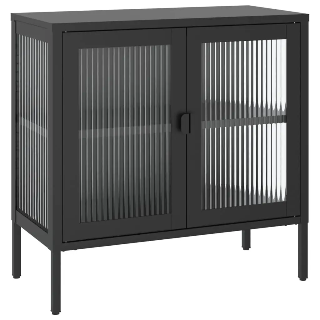 Sideboard Black Glass Steel Cabinet Storage Cupboard Furniture Fluted 70x35x70cm