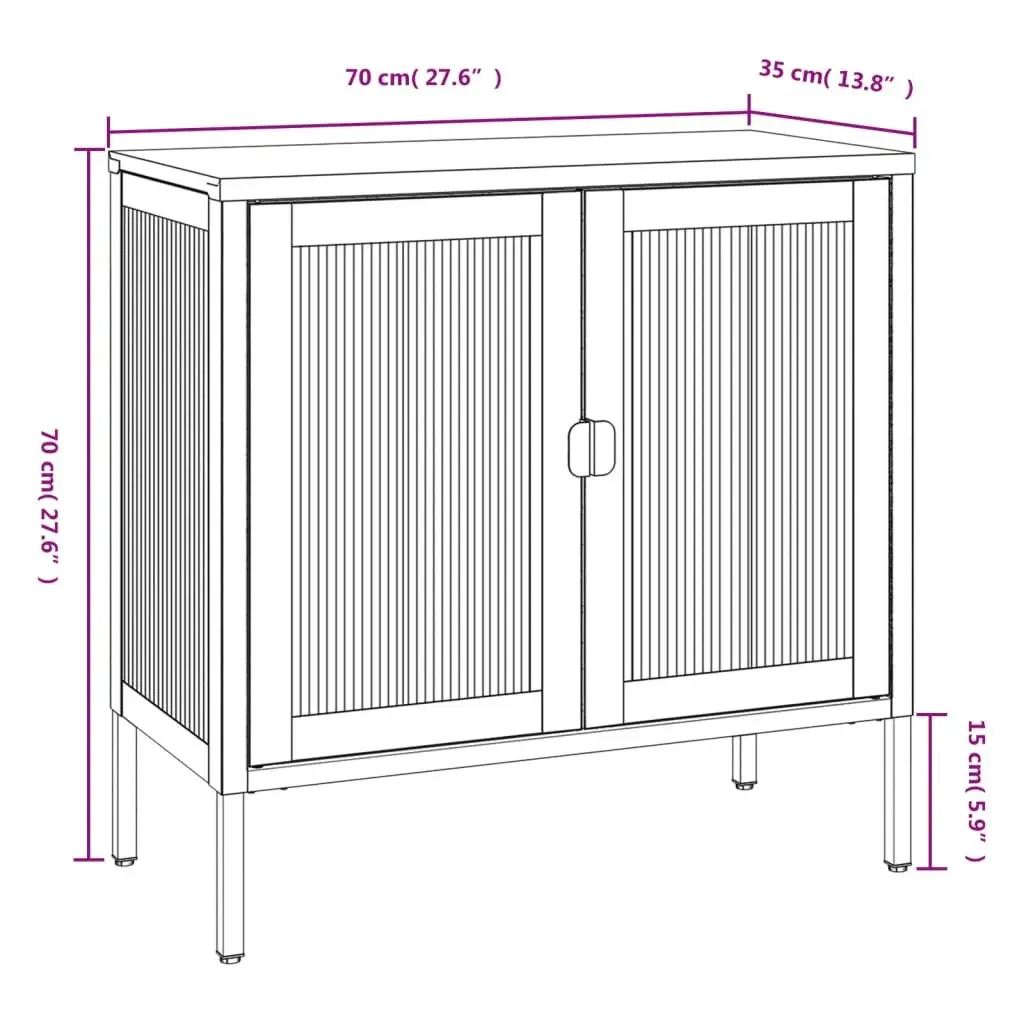Sideboard Black Glass Steel Cabinet Storage Cupboard Furniture Fluted 70x35x70cm