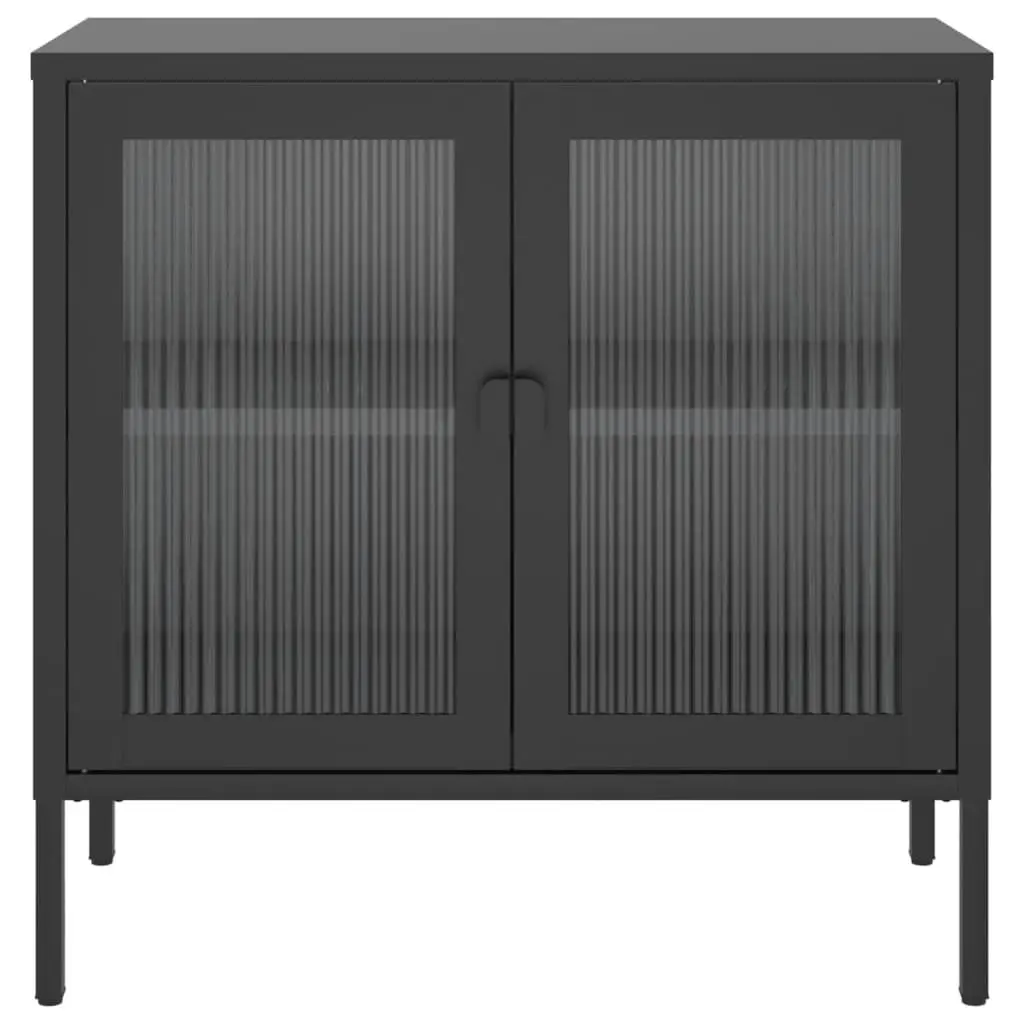 Sideboard Black Glass Steel Cabinet Storage Cupboard Furniture Fluted 70x35x70cm
