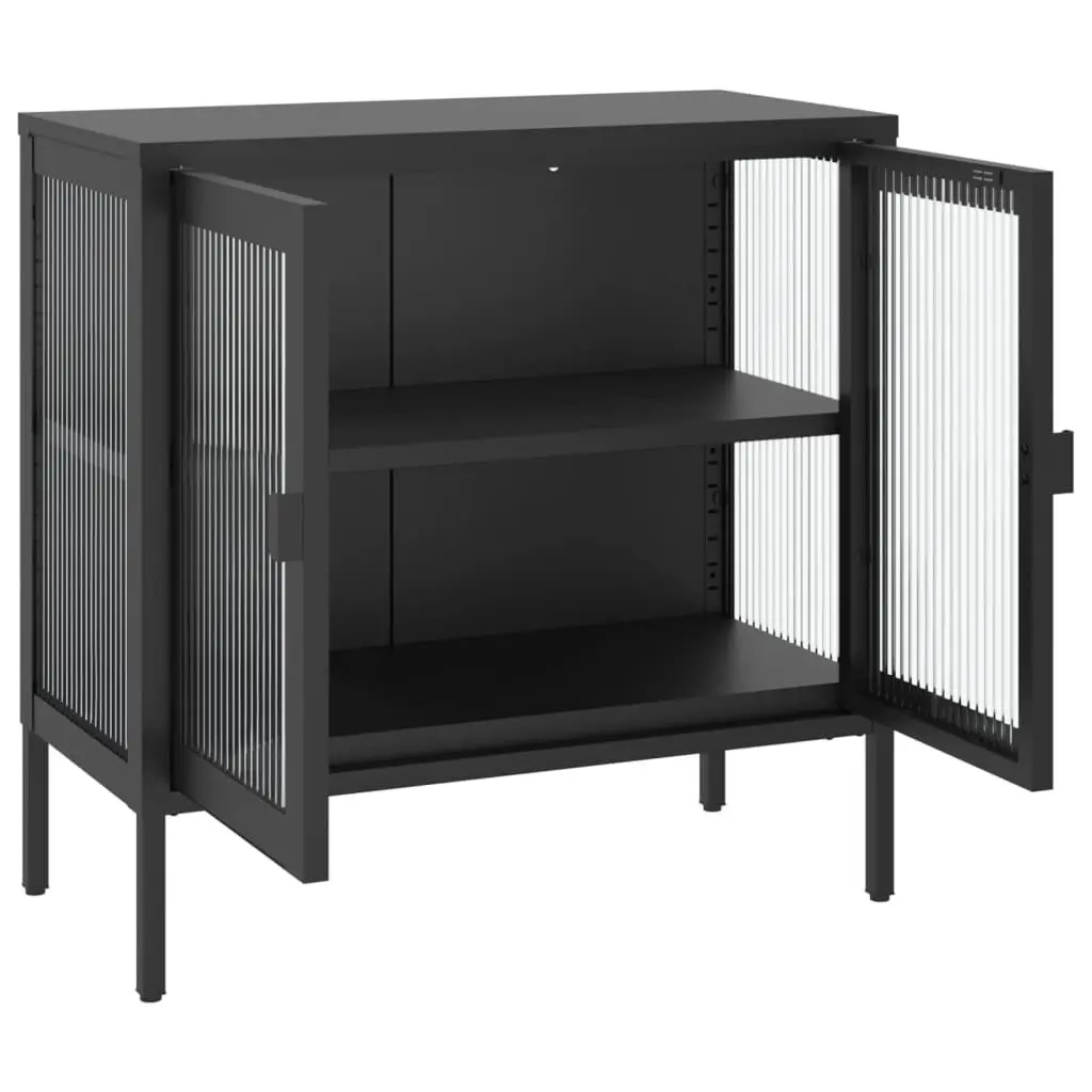 Sideboard Black Glass Steel Cabinet Storage Cupboard Furniture Fluted 70x35x70cm