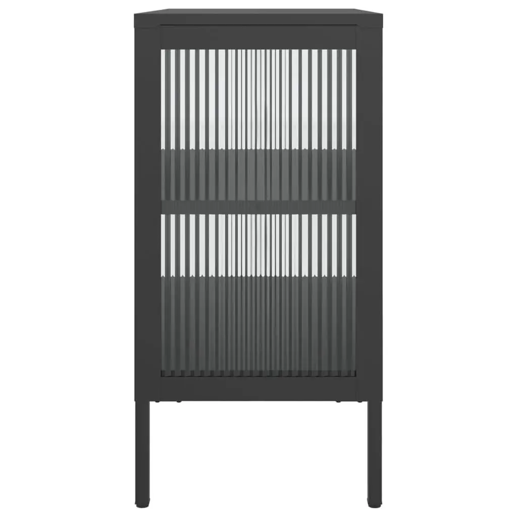 Sideboard Black Glass Steel Cabinet Storage Cupboard Furniture Fluted 70x35x70cm