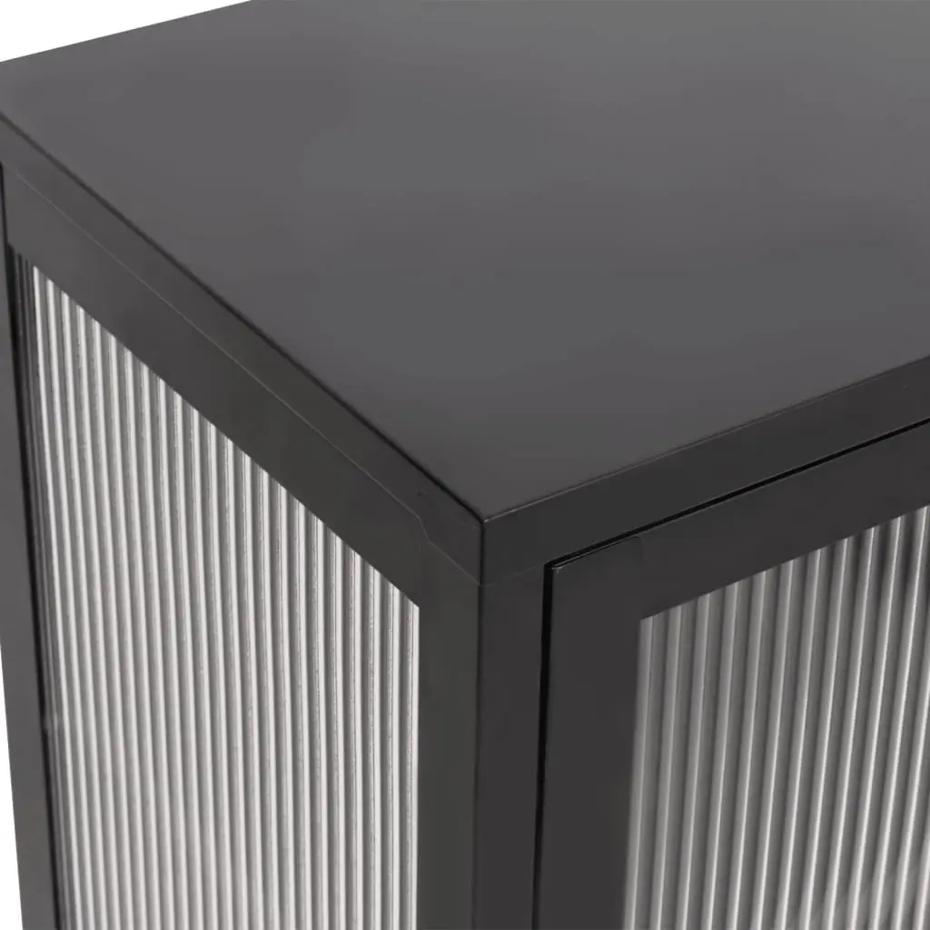 Sideboard Black Glass Steel Cabinet Storage Cupboard Furniture Fluted 70x35x70cm