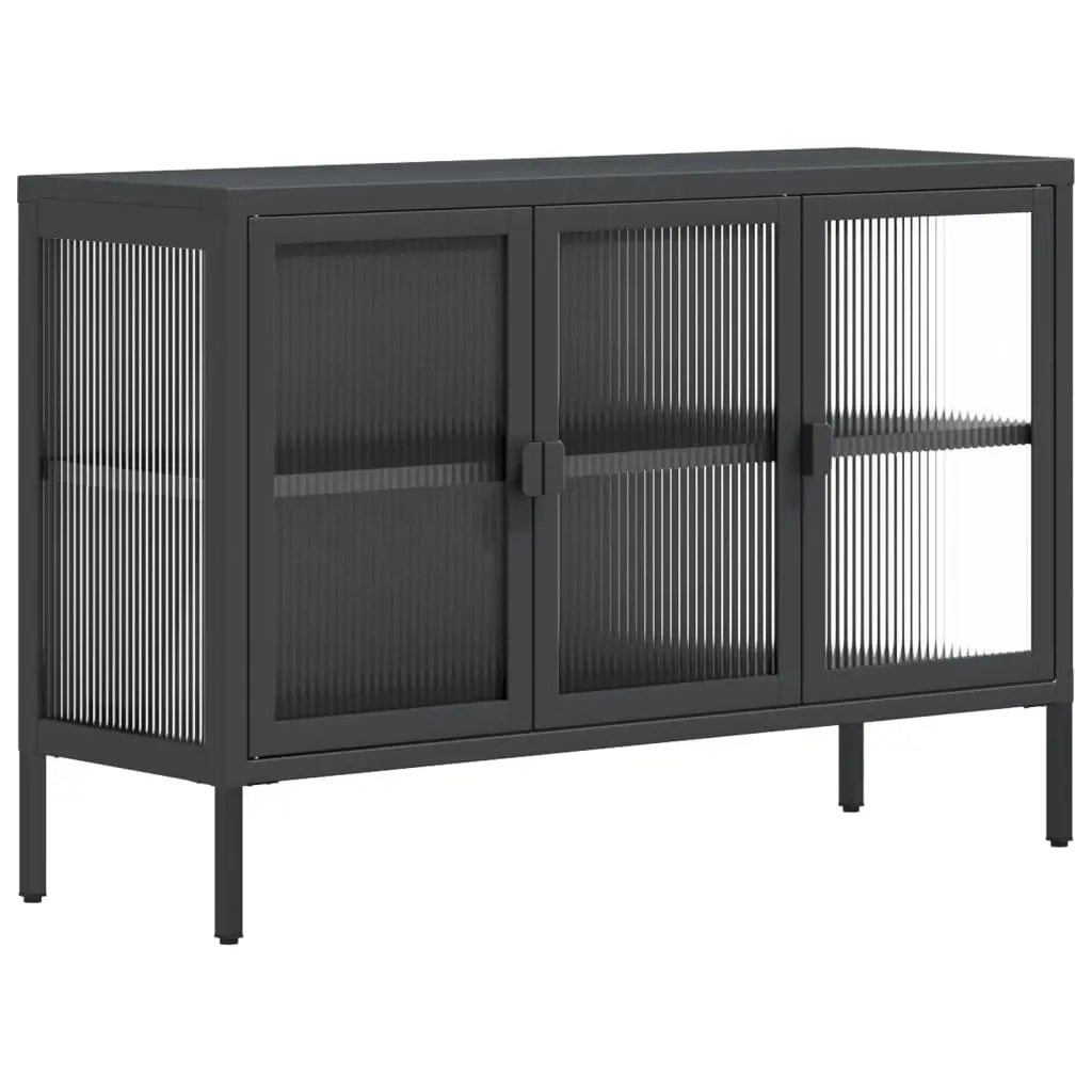 Sideboard Cabinet Storage 105x35x70 cm Black Fluted Glass Steel