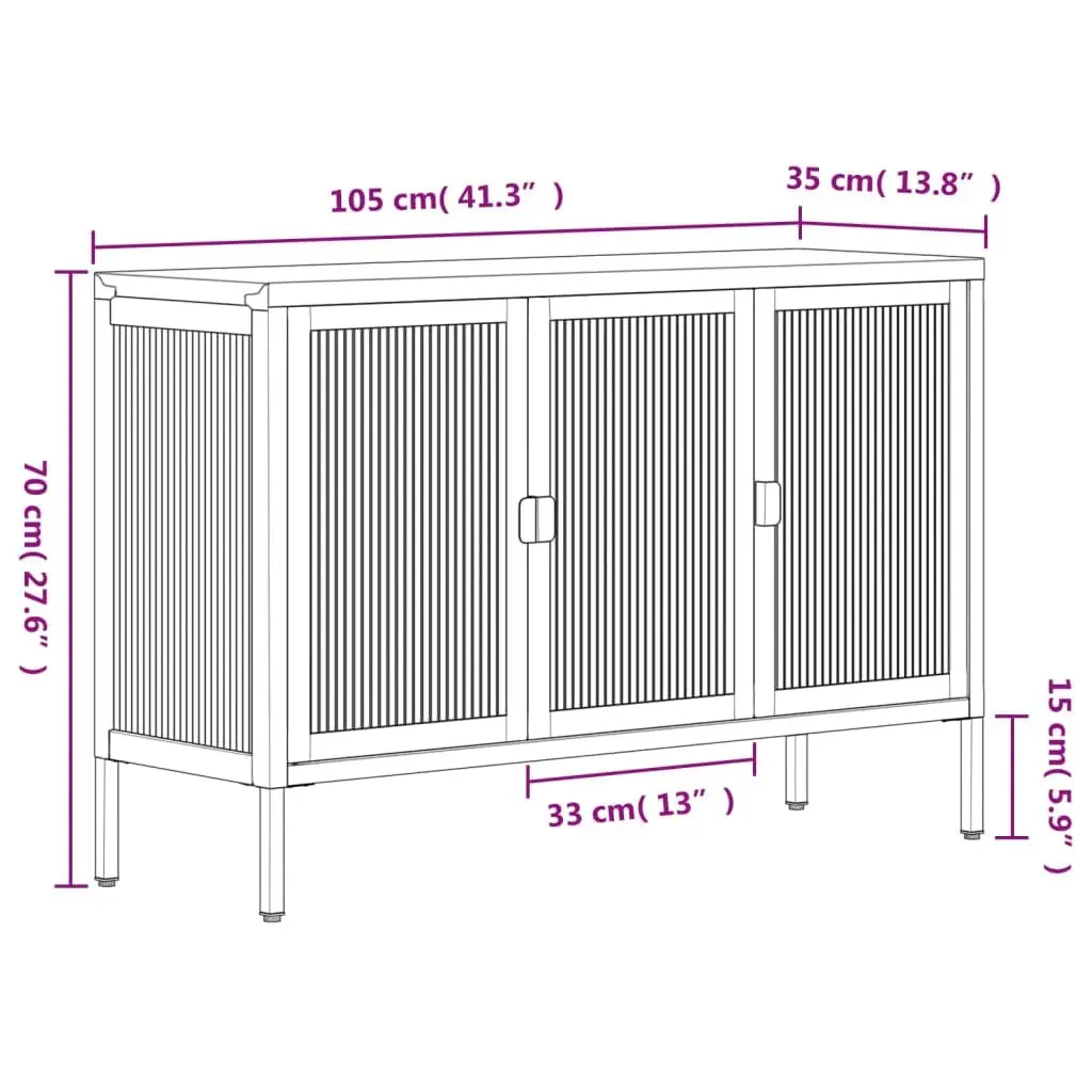 Sideboard Cabinet Storage 105x35x70 cm Black Fluted Glass Steel