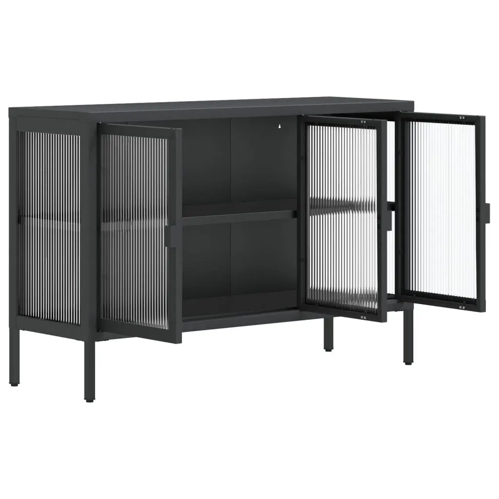 Sideboard Cabinet Storage 105x35x70 cm Black Fluted Glass Steel