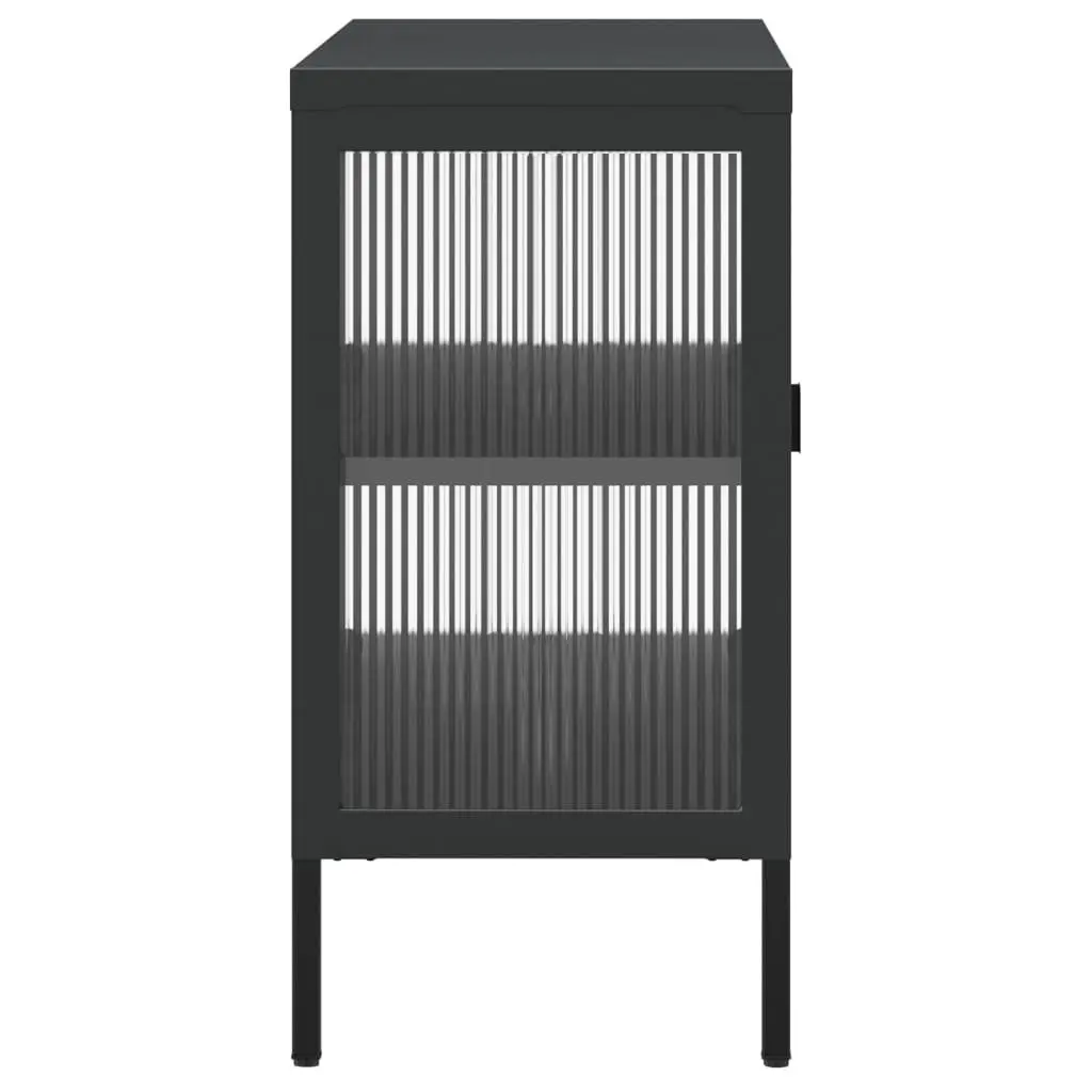 Sideboard Cabinet Storage 105x35x70 cm Black Fluted Glass Steel