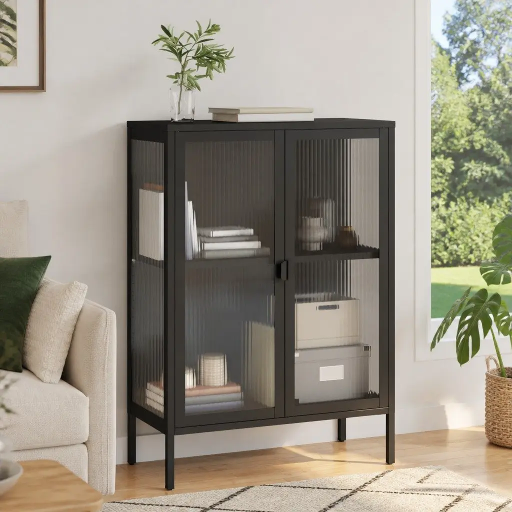 Black Steel Sideboard with Ample Storage Space