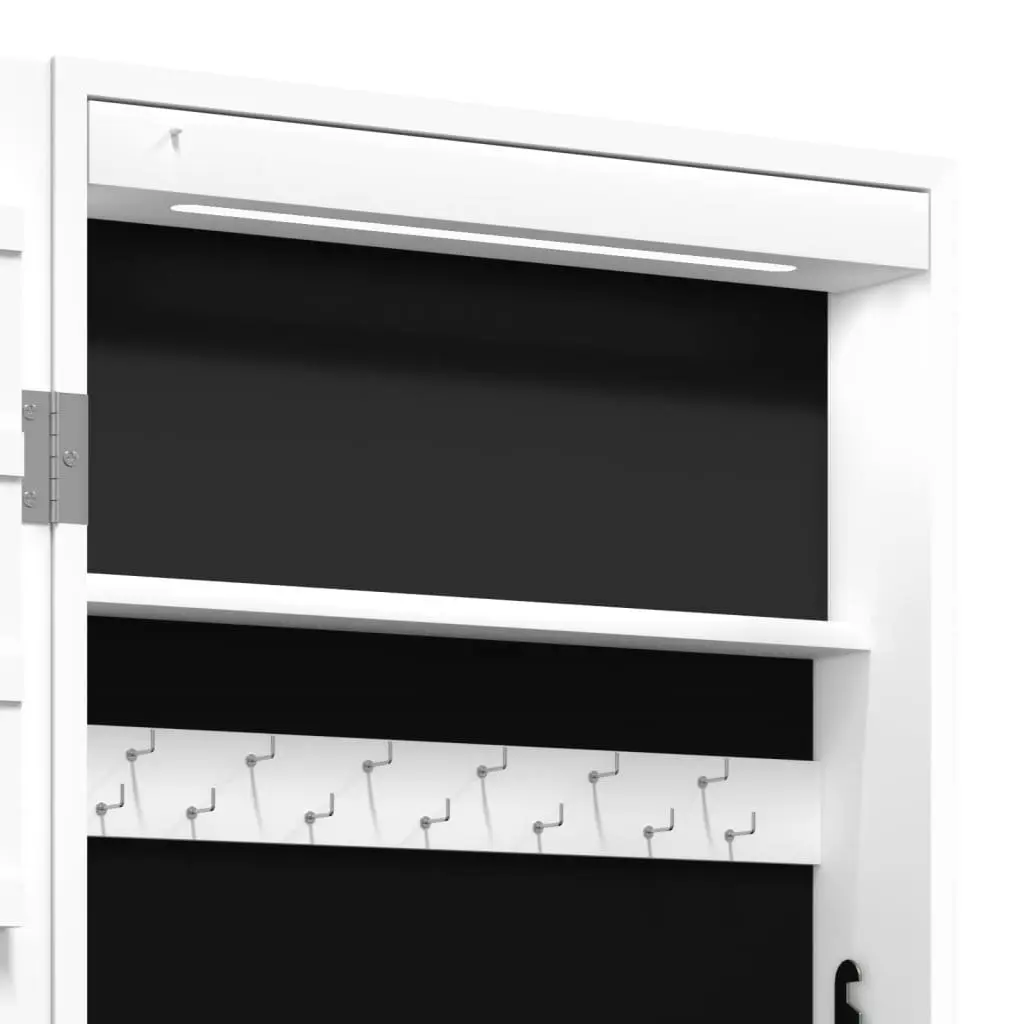 Mirror Jewellery Cabinet Wall Mounted LED Lights Organiser White