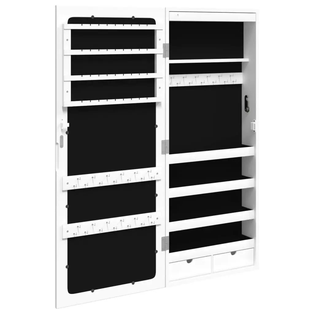 Mirror Jewellery Cabinet Wall Mounted LED Lights Organiser White