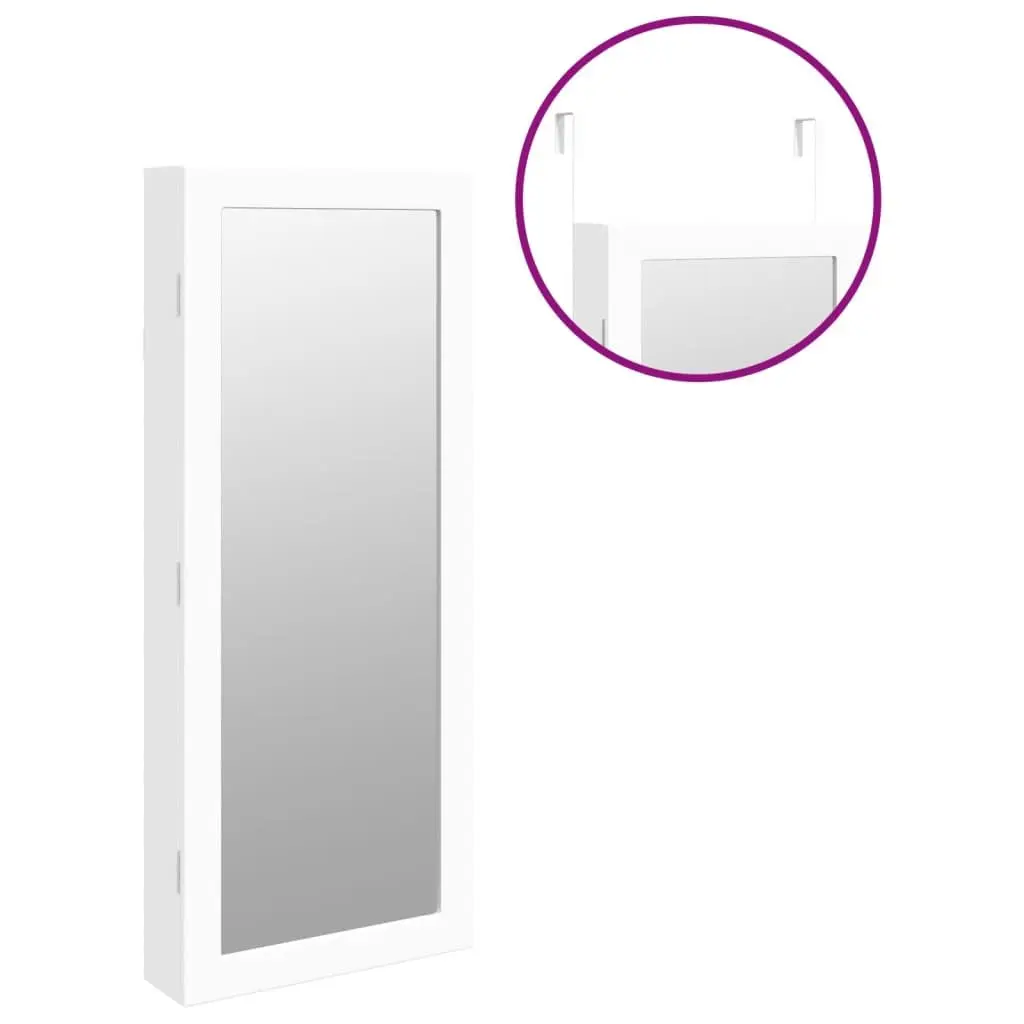 Mirror Jewellery Cabinet Wall Mounted LED Lights Organiser White