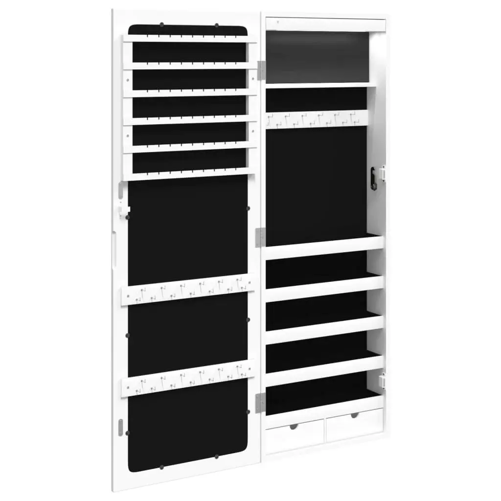 Wall Mounted Mirror Jewellery Cabinet with LED Lights Storage Organiser White