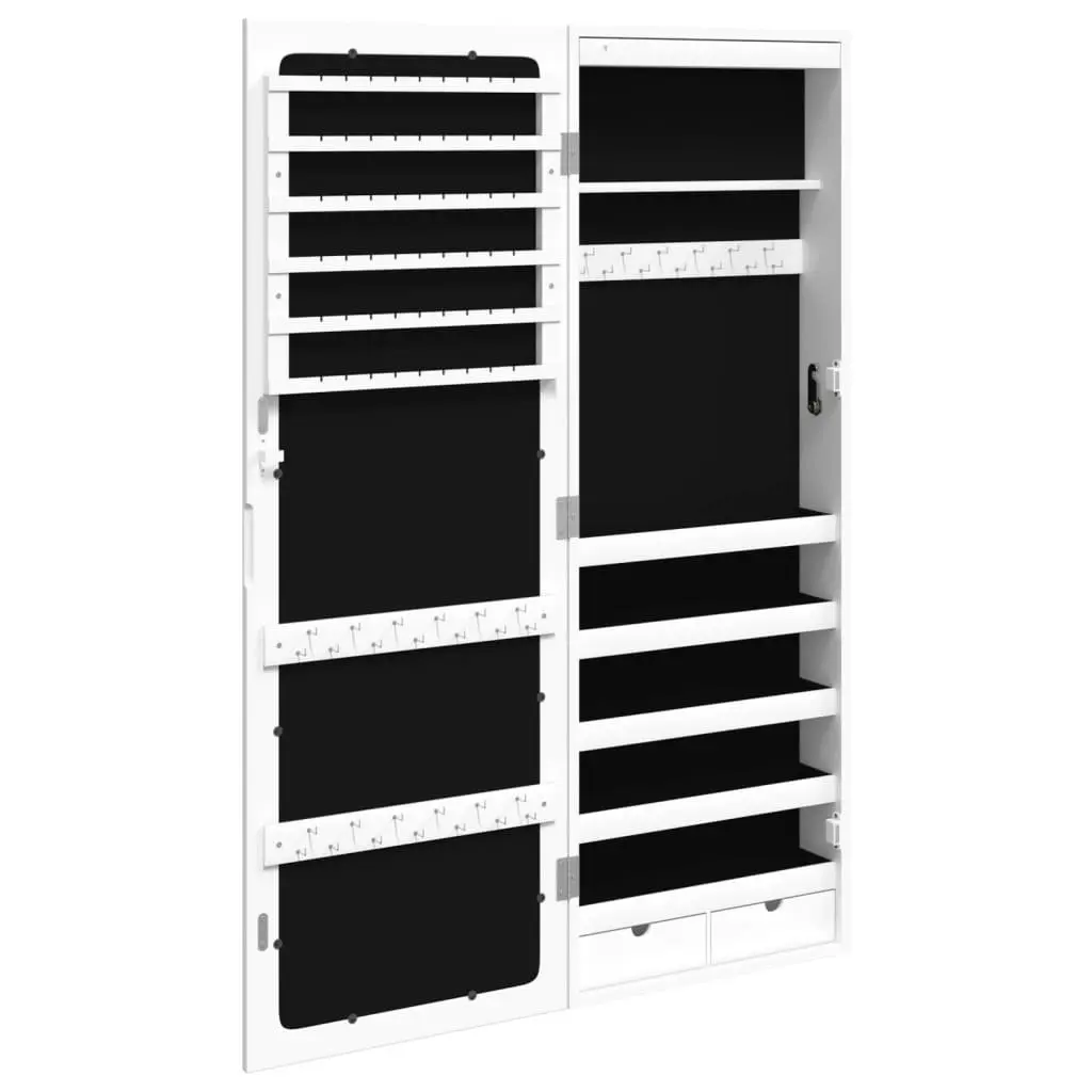 Wall Mounted Mirror Jewellery Cabinet with LED Lights Storage Organiser White