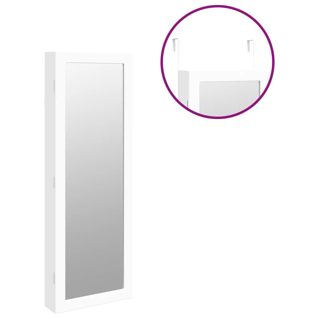 Wall Mounted Mirror Jewellery Cabinet with LED Lights Storage Organiser White