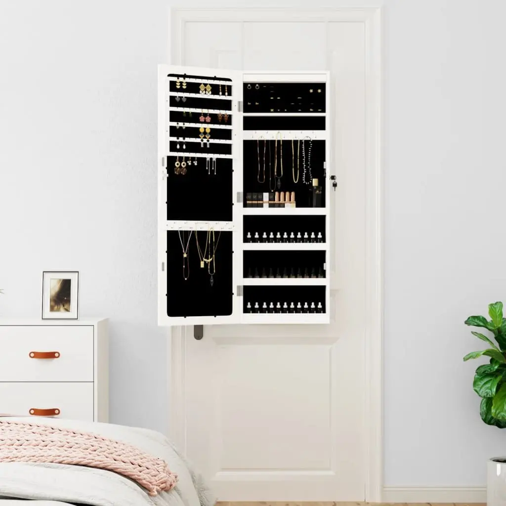 Jewellery Storage Cabinet with Full-length Mirror LED Lights White Wall Mounted