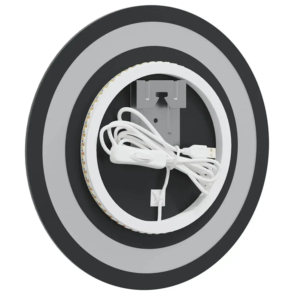 LED Bathroom Mirror 30 cm Round with Integrated Lights USB Powered Wall Mount