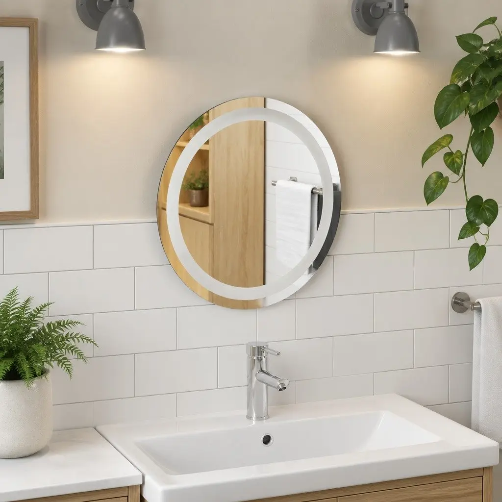 LED Bathroom Mirror Round 40cm Waterproof Ambient Lighting Transparent Wall Mount