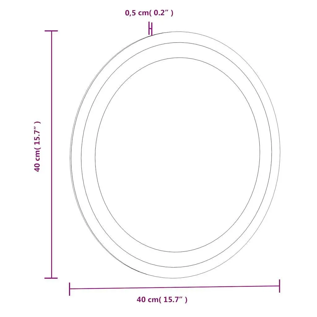 LED Bathroom Mirror Round 40cm Waterproof Ambient Lighting Transparent Wall Mount