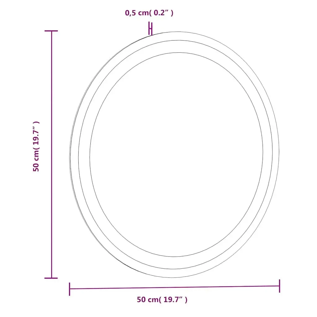Round LED Mirror 50cm Transparent with Integrated Lights USB Powered Wall Mount