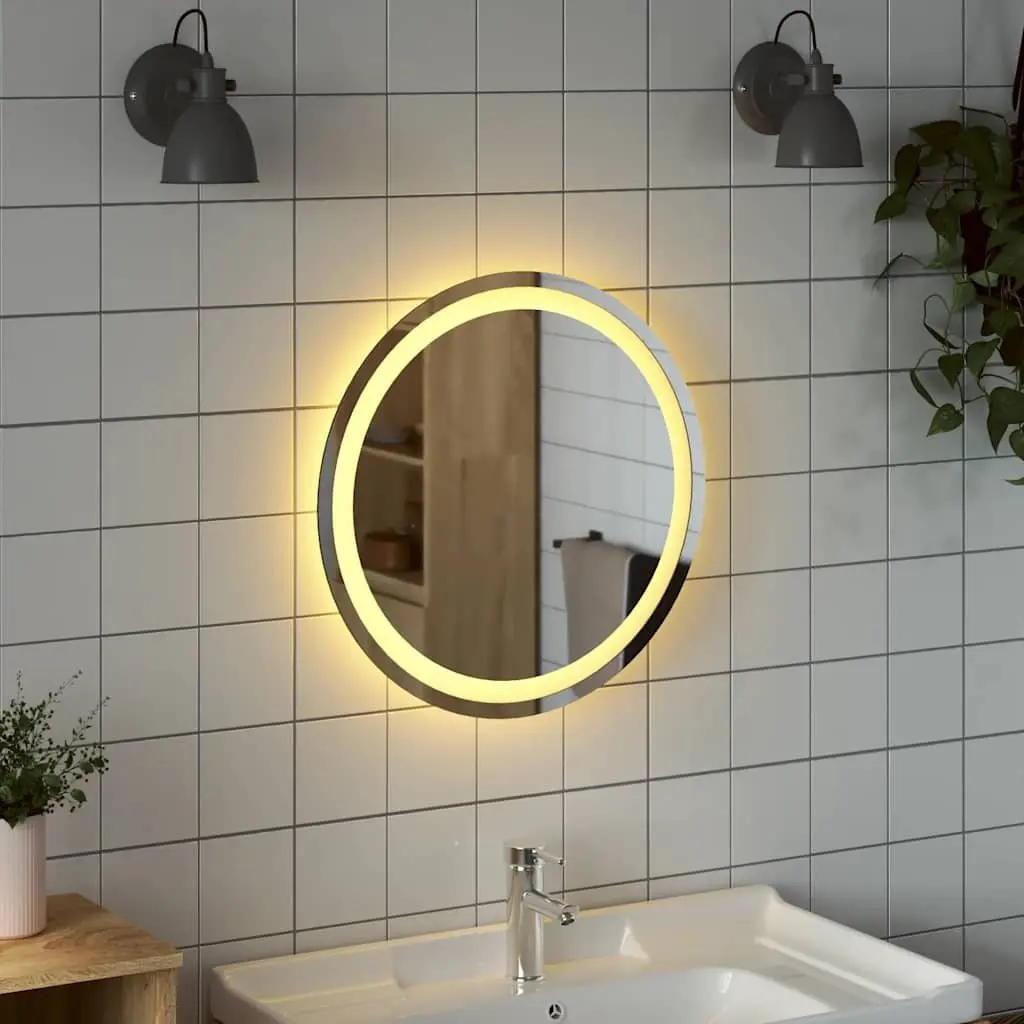 Round LED Mirror 50cm Transparent with Integrated Lights USB Powered Wall Mount