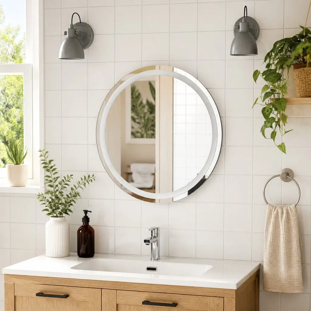 LED Bathroom Mirror Round 60cm Integrated Lights USB