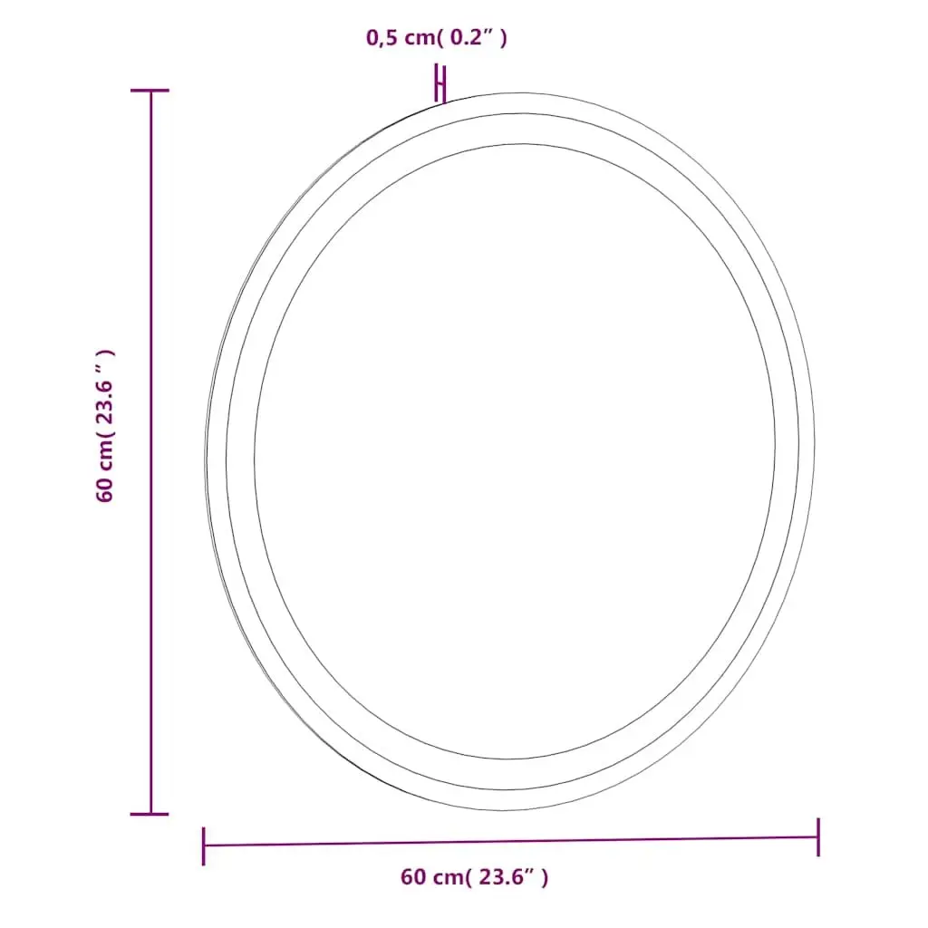 LED Bathroom Mirror Round 60cm Integrated Lights USB
