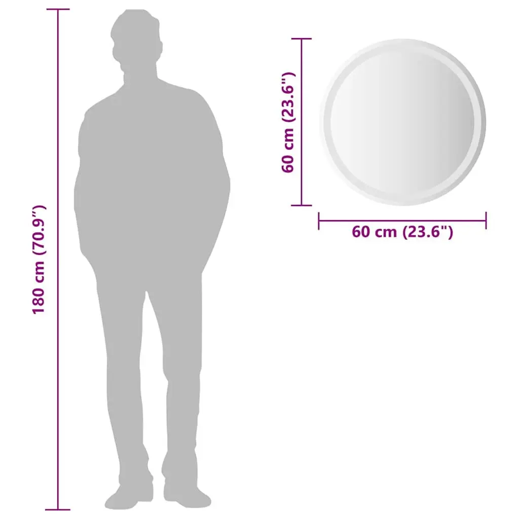 LED Bathroom Mirror Round 60cm Integrated Lights USB