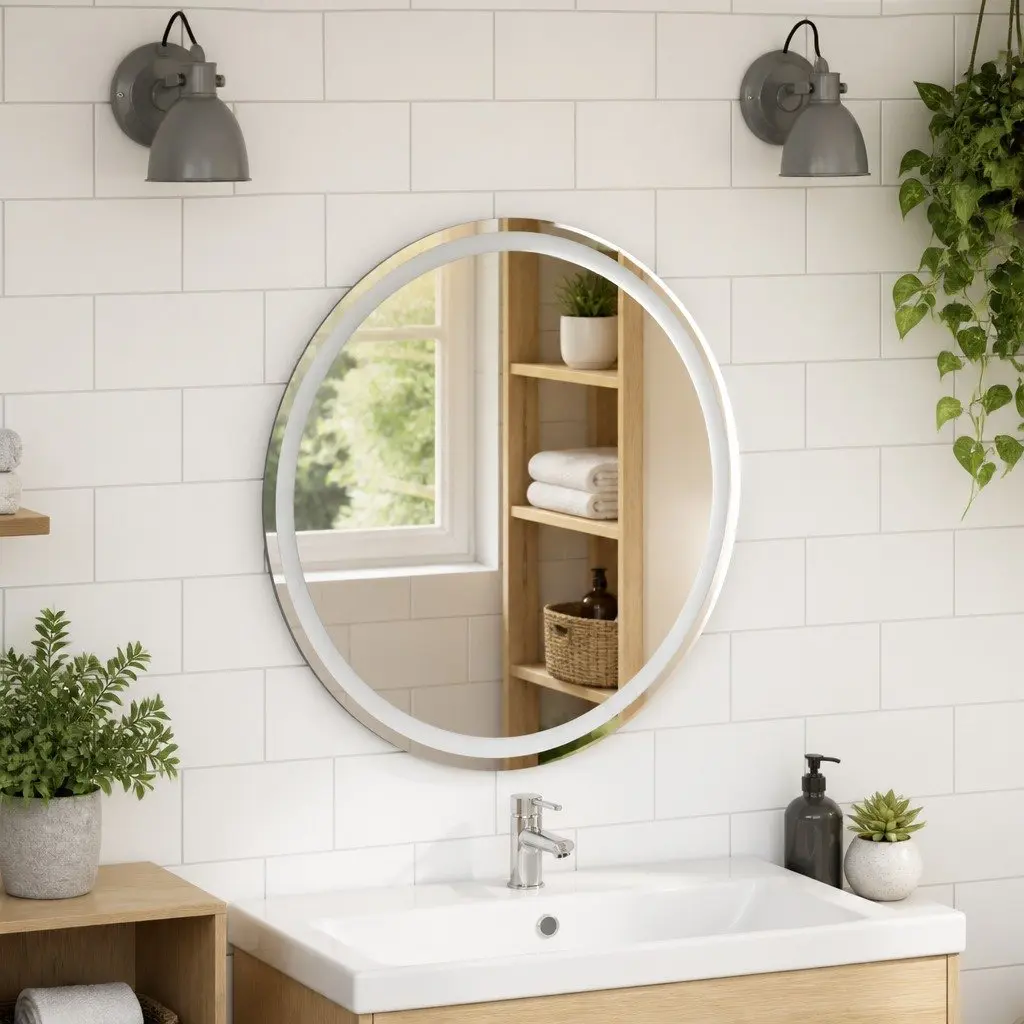 LED Bathroom Mirror Round Illuminated 70cm Transparent