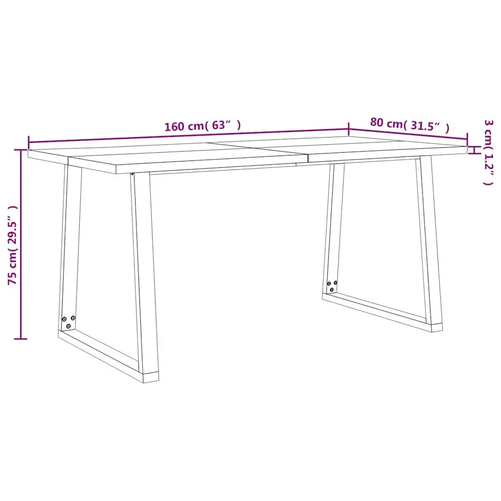 Dining Table 160x80x75 cm Live Edge Solid Wood Kitchen Room Furniture Brown