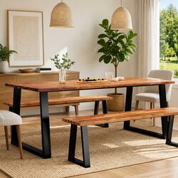 Acacia Wood Dining Table with Live Edge for Family Gatherings