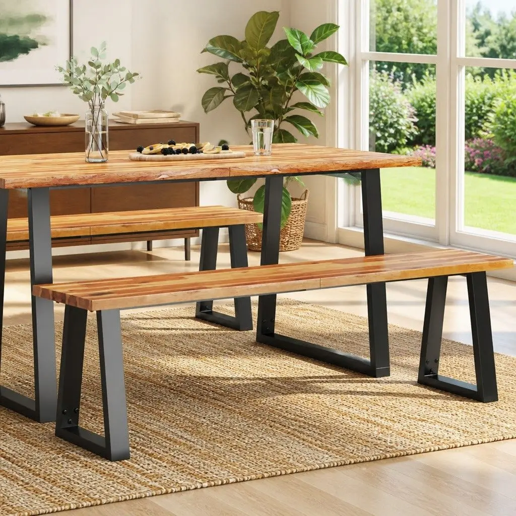 Solid Acacia Wood Bench Live Edge 160cm Brown Dining Hallway Seating Furniture