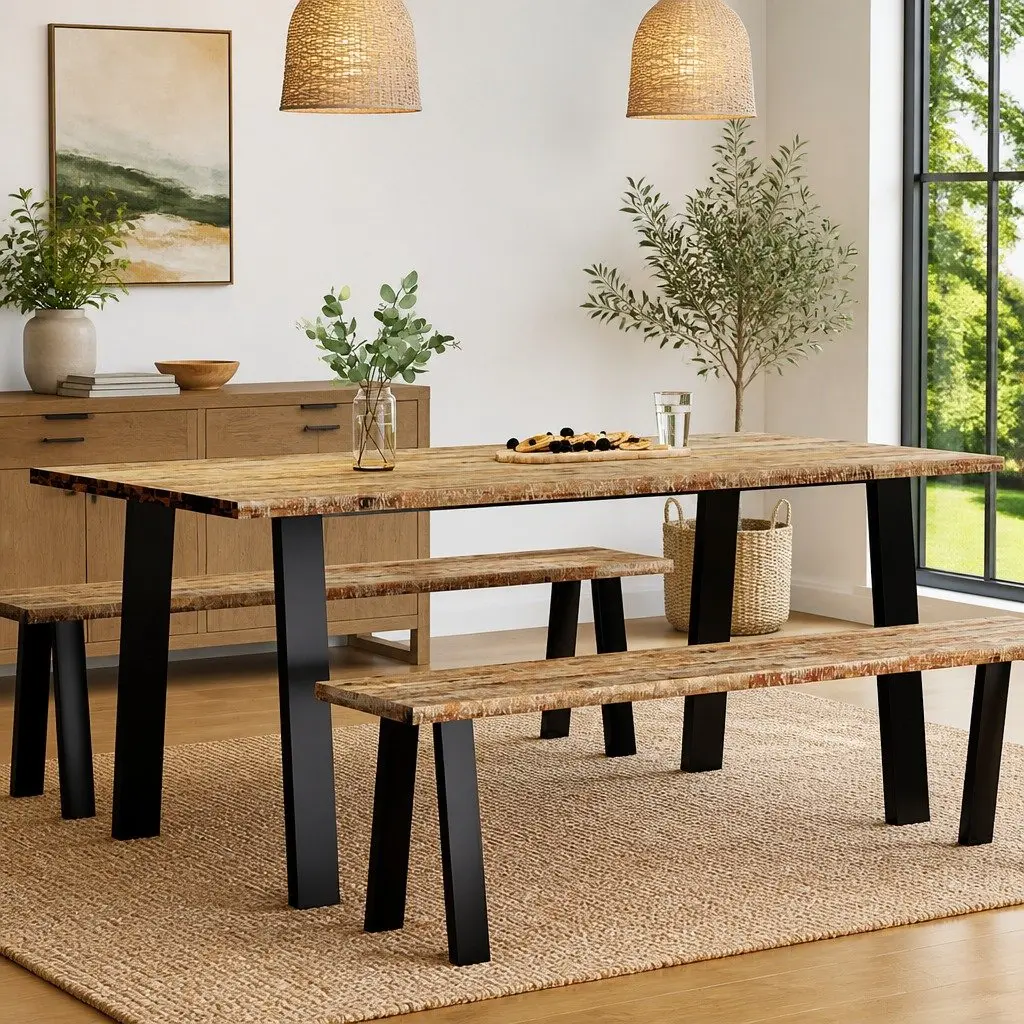 Dining Table Solid Wood Acacia Kitchen 150x90x75cm Steel Legs Brown