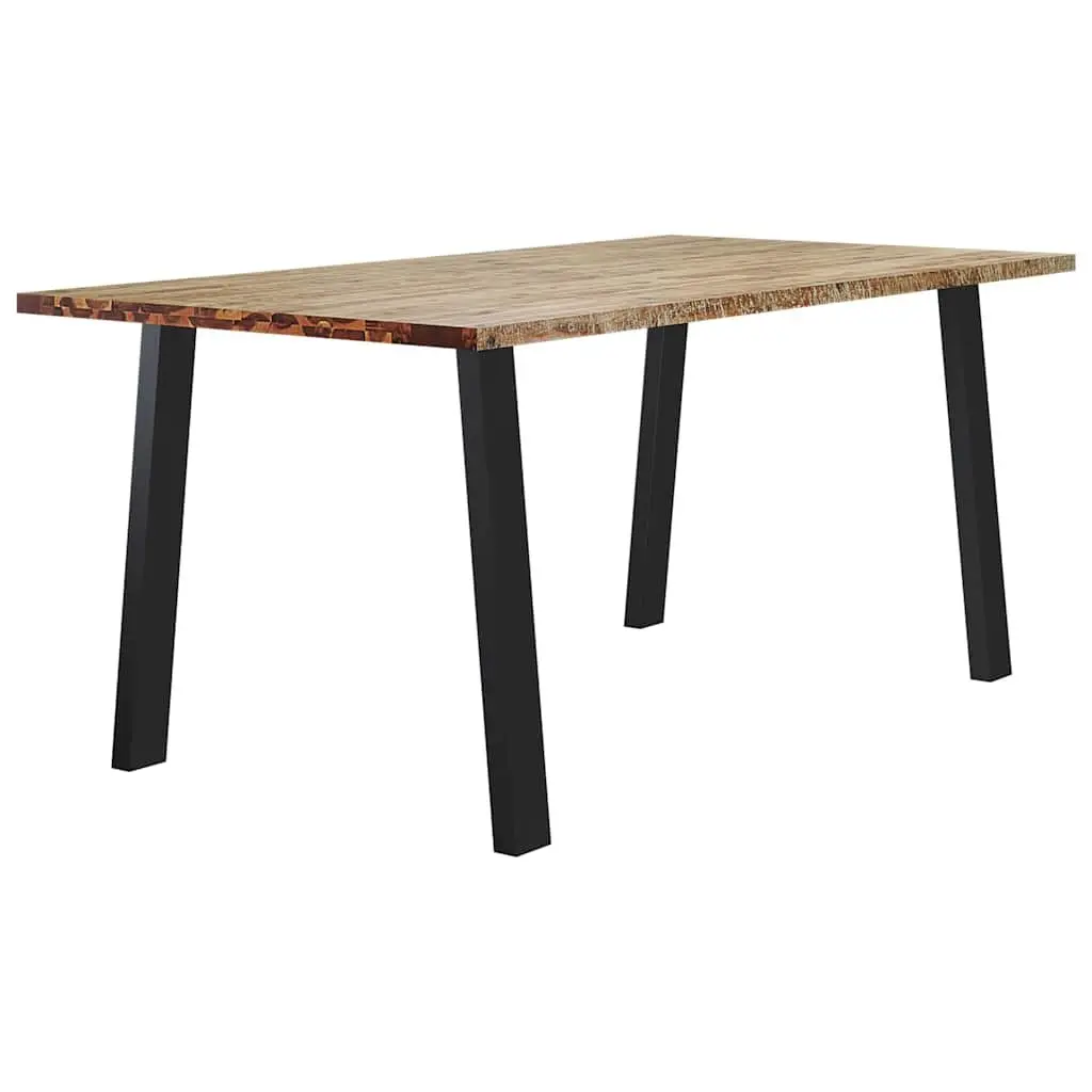 Dining Table Solid Wood Acacia Kitchen 150x90x75cm Steel Legs Brown