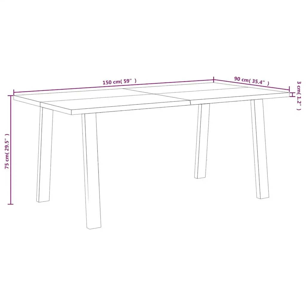 Dining Table Solid Wood Acacia Kitchen 150x90x75cm Steel Legs Brown