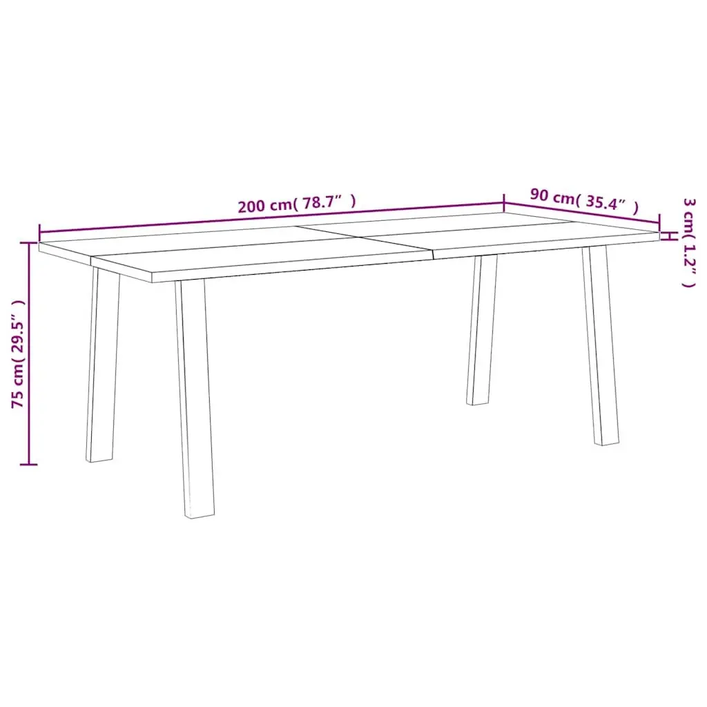 Dining Table Solid Wood Acacia Kitchen 200x90x75 cm Brown Industrial Legs