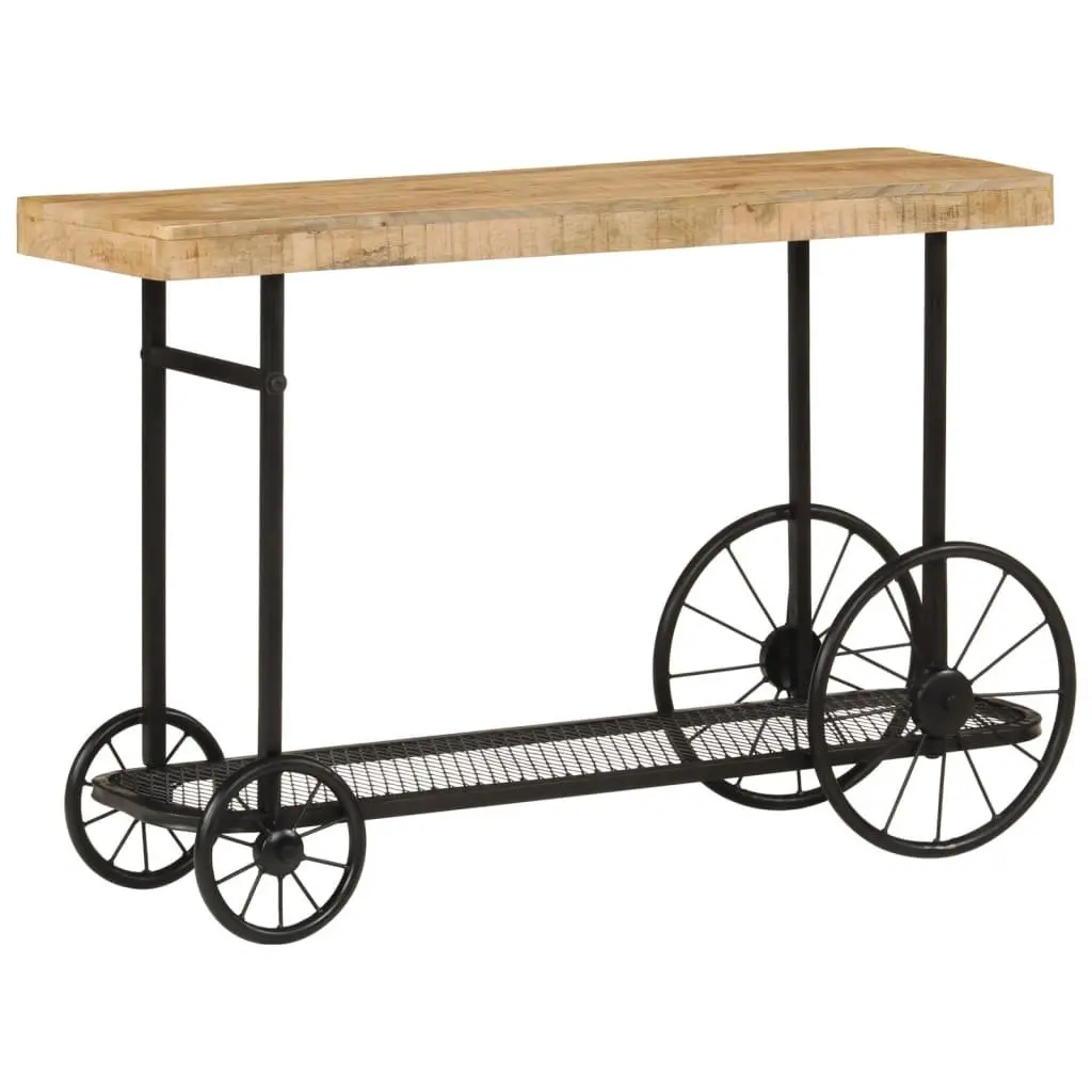 Console Table 112x36x76 cm Industrial End Table with Storage Shelf and Wheels